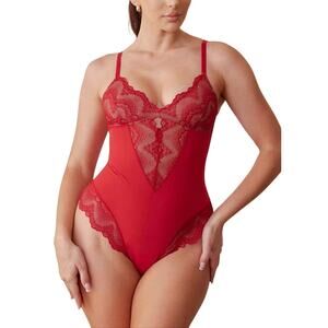 Pinsy Red Adjustable Sculpting Lace Shapewear Bodysuit Lingerie NWT Large